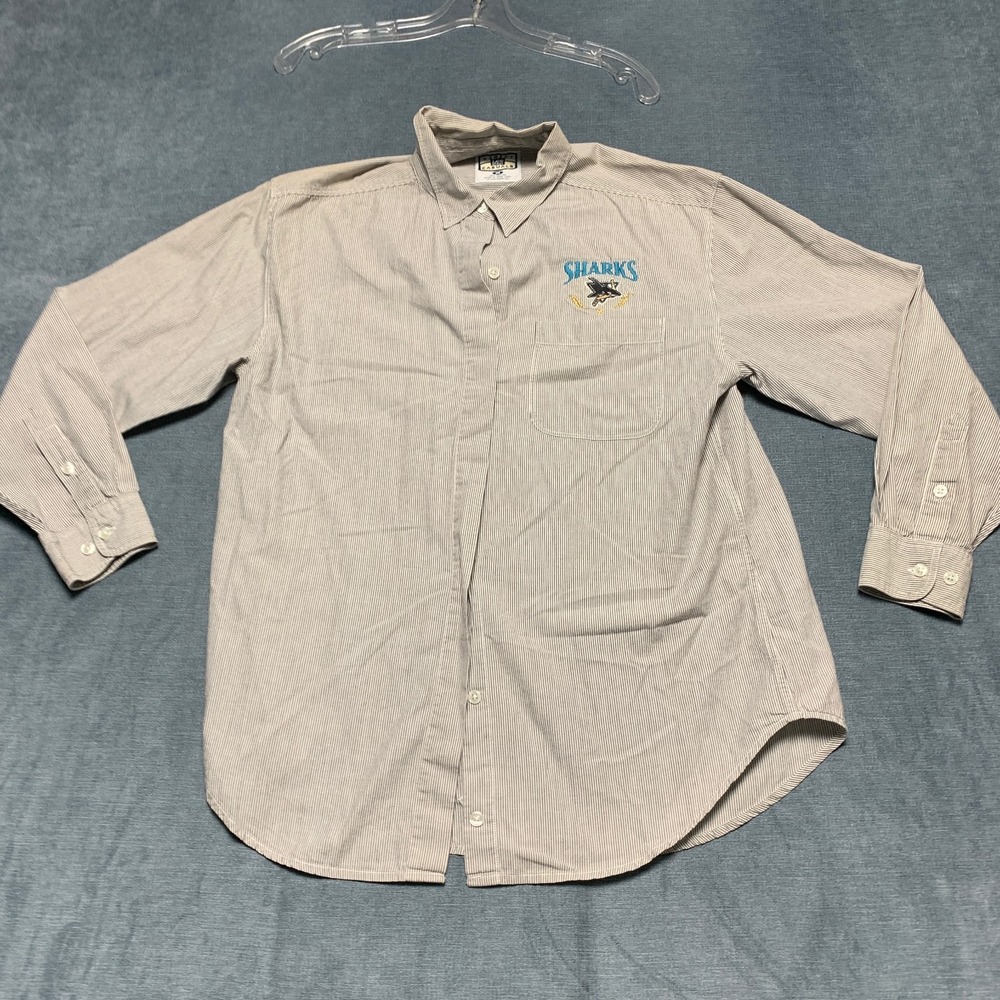 Lee Sport San Jose Sharks Casuals Shirt Womens M Black Beige Striped Button Up